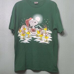 90s Oneita Snoopy Santa Claus Double Sided Single Stitch T-Shirt Peanuts XL